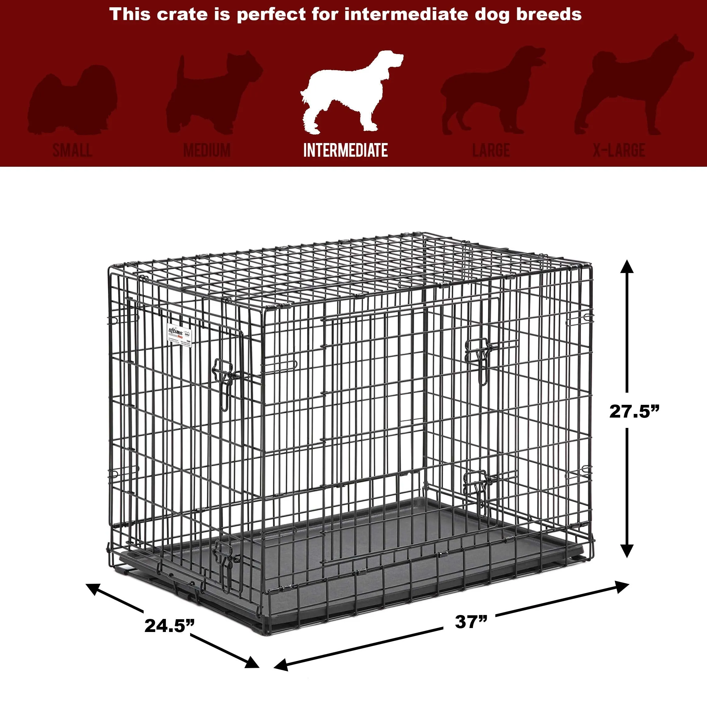 Midwest Contour Metal Folding Single Door Dog Crate - 36" X 23" X 25" Inches