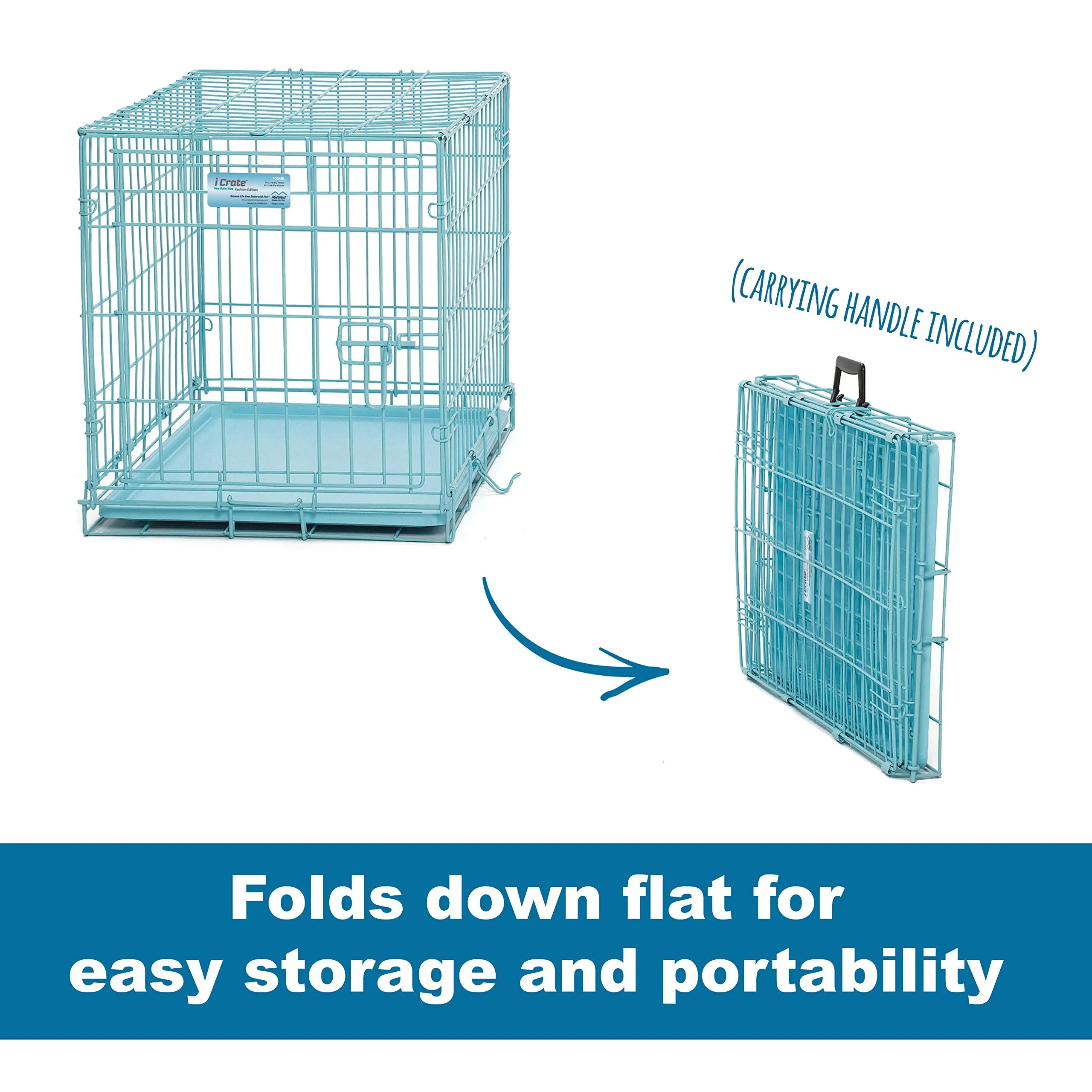 Midwest I-Crate Metal Folding Single Door Crate Carrier - Blue - 24" X 18" X 19" Inches