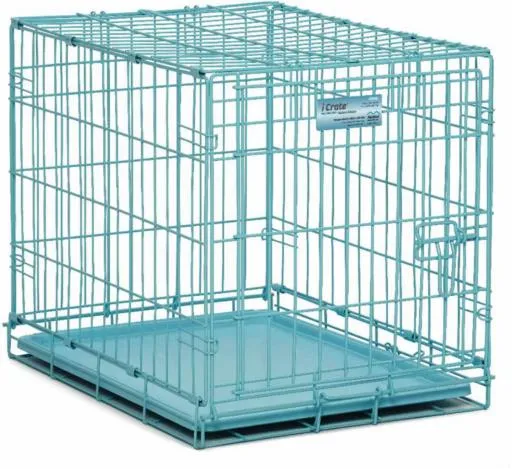 Midwest I-Crate Metal Folding Single Door Crate Carrier - Blue - 24" X 18" X 19" Inches