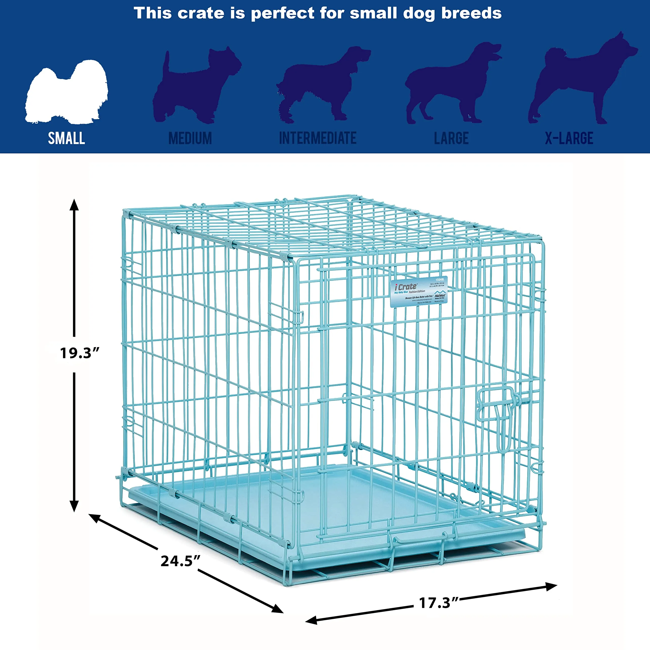 Midwest I-Crate Metal Folding Single Door Crate Carrier - Blue - 24" X 18" X 19" Inches