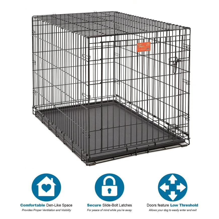 Midwest Lifestages Metal Folding Single Door Dog Crate with Divider - 42" X 28" X 31" Inches