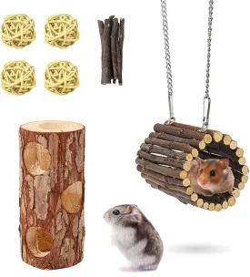 Natural Wooden Hamster Tunnels & Hideouts  Chew-Safe Birch Trunk Tubes for Dwarf Hamsters, Gerbils, Mice  Cage Accessories, Exercise Toy, Forest-Themed Small Pet Habitat