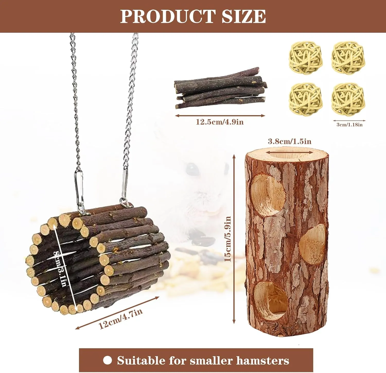 Natural Wooden Hamster Tunnels & Hideouts  Chew-Safe Birch Trunk Tubes for Dwarf Hamsters, Gerbils, Mice  Cage Accessories, Exercise Toy, Forest-Themed Small Pet Habitat