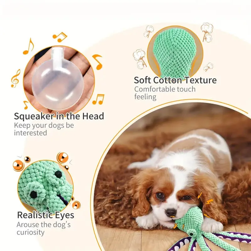 Octopus Design Squeaky Plush Dog Toy