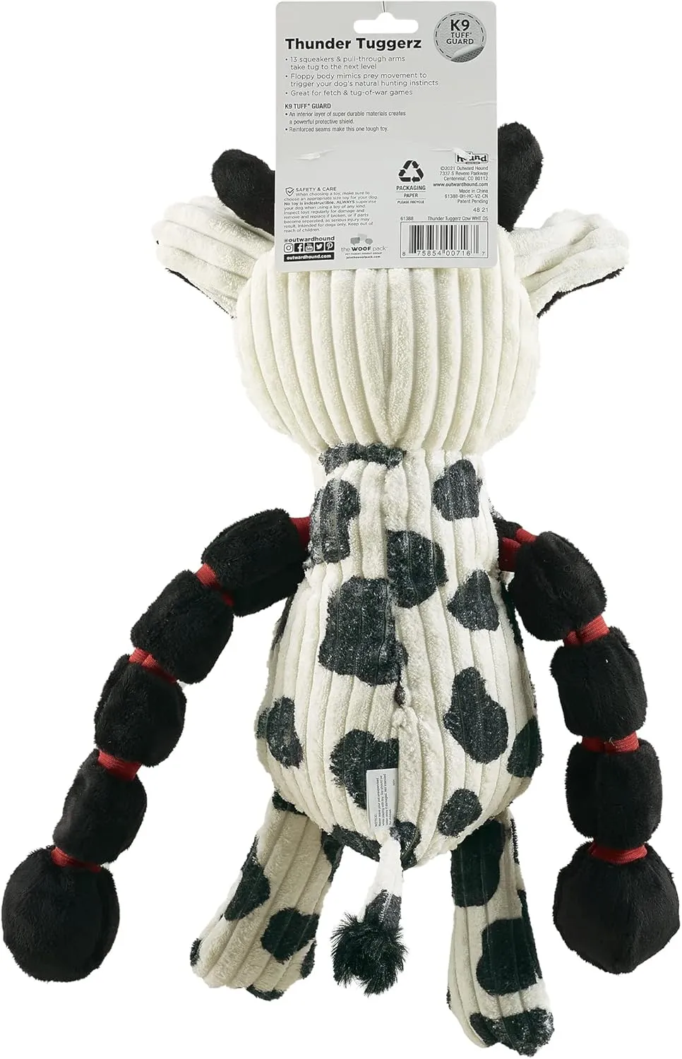 Outward Hound Thunda Tugga Cow Plush & Squeaky Dog Tug Toy