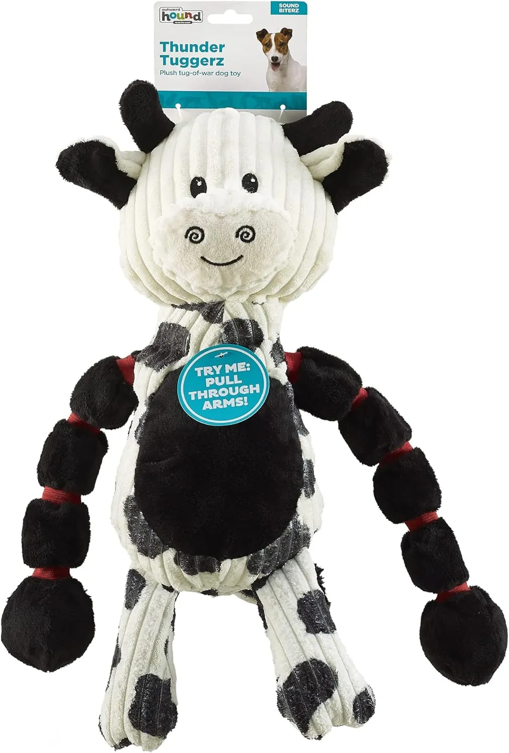 Outward Hound Thunda Tugga Cow Plush & Squeaky Dog Tug Toy