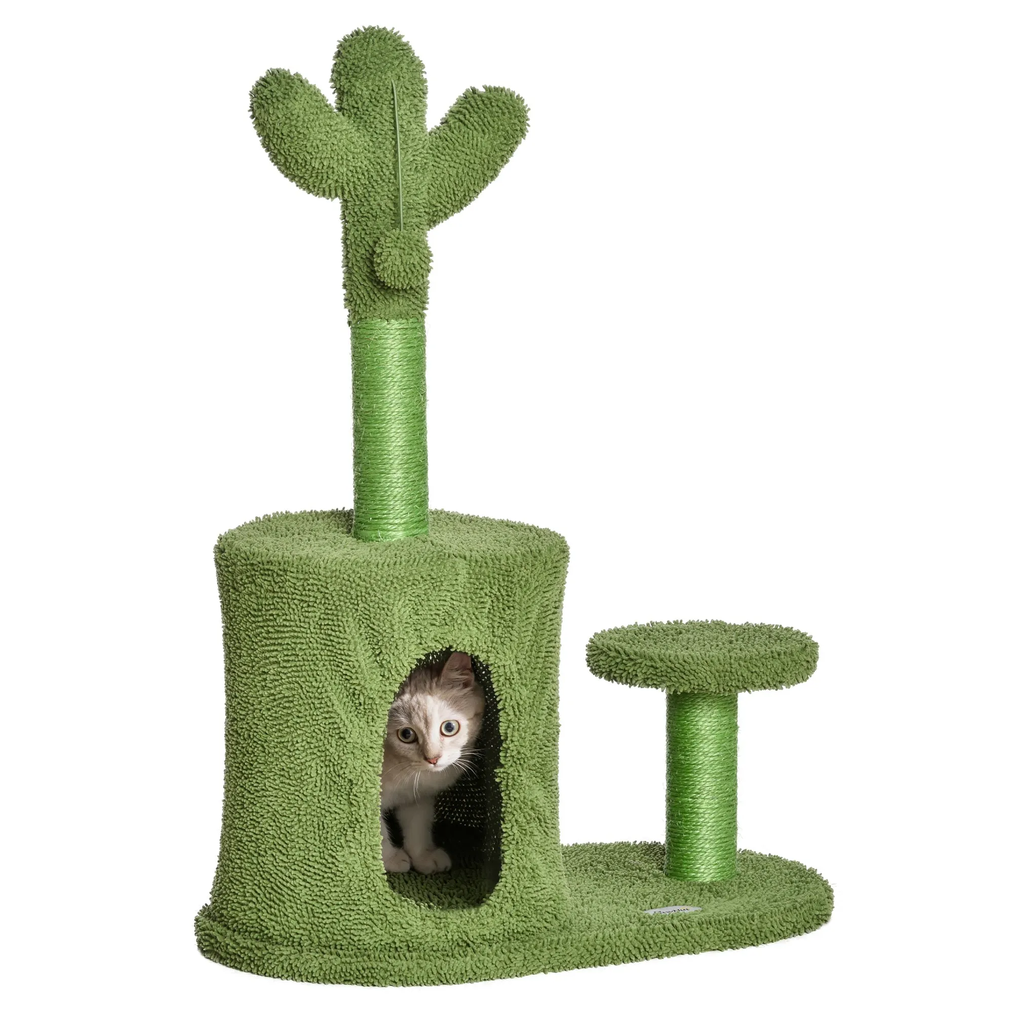 PawHut Cactus Cat Tree Tower Sisal Scratching Post Condo Perch 60 x 35 x 78 cm
