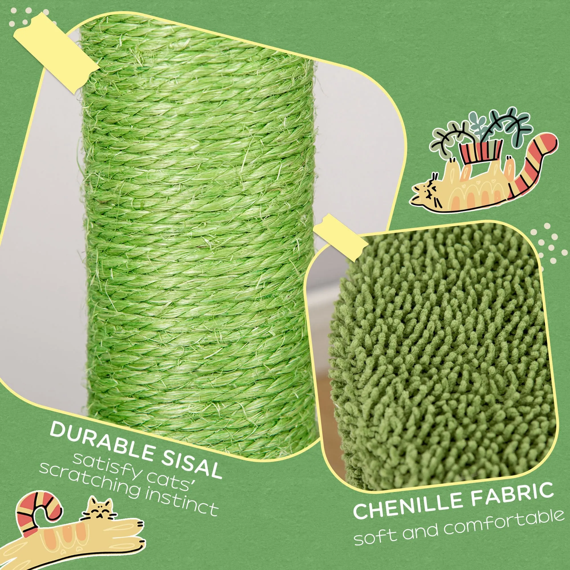 PawHut Cactus Cat Tree Tower Sisal Scratching Post Condo Perch 60 x 35 x 78 cm