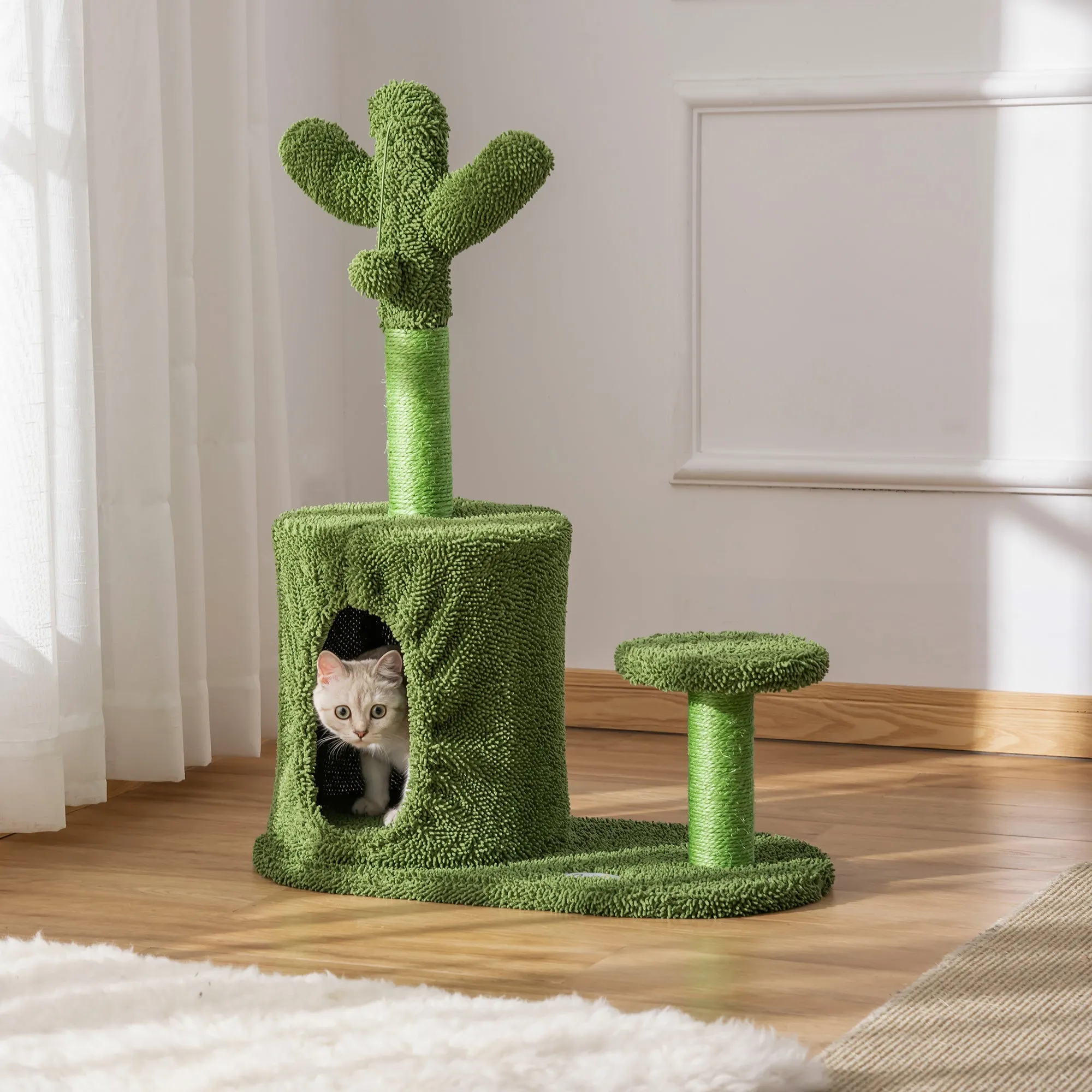 PawHut Cactus Cat Tree Tower Sisal Scratching Post Condo Perch 60 x 35 x 78 cm