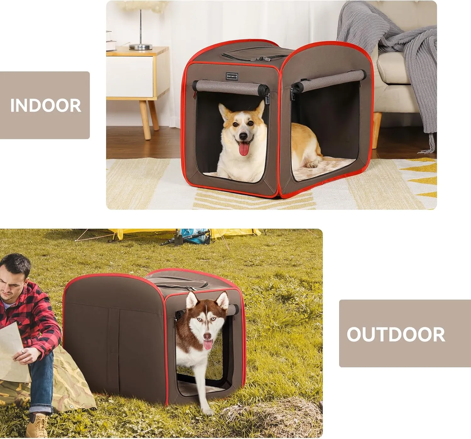 Petsfit Pop Up Dog Crate, Portable Dog Crates for Medium DogsLightweight&Collapsible Pet Cage Cat Kennel, Included Soft Mat and Carrying CaseRedMedium