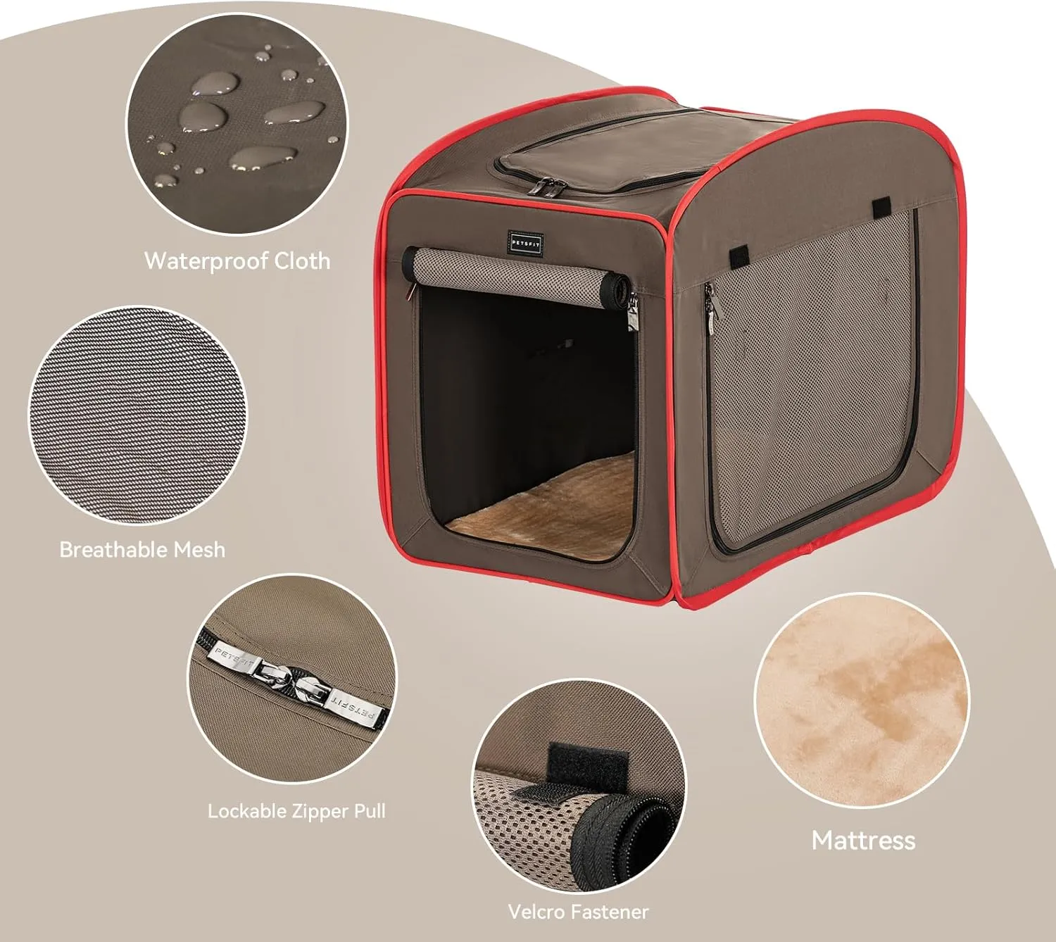 Petsfit Pop Up Dog Crate, Portable Dog Crates for Medium DogsLightweight&Collapsible Pet Cage Cat Kennel, Included Soft Mat and Carrying CaseRedMedium