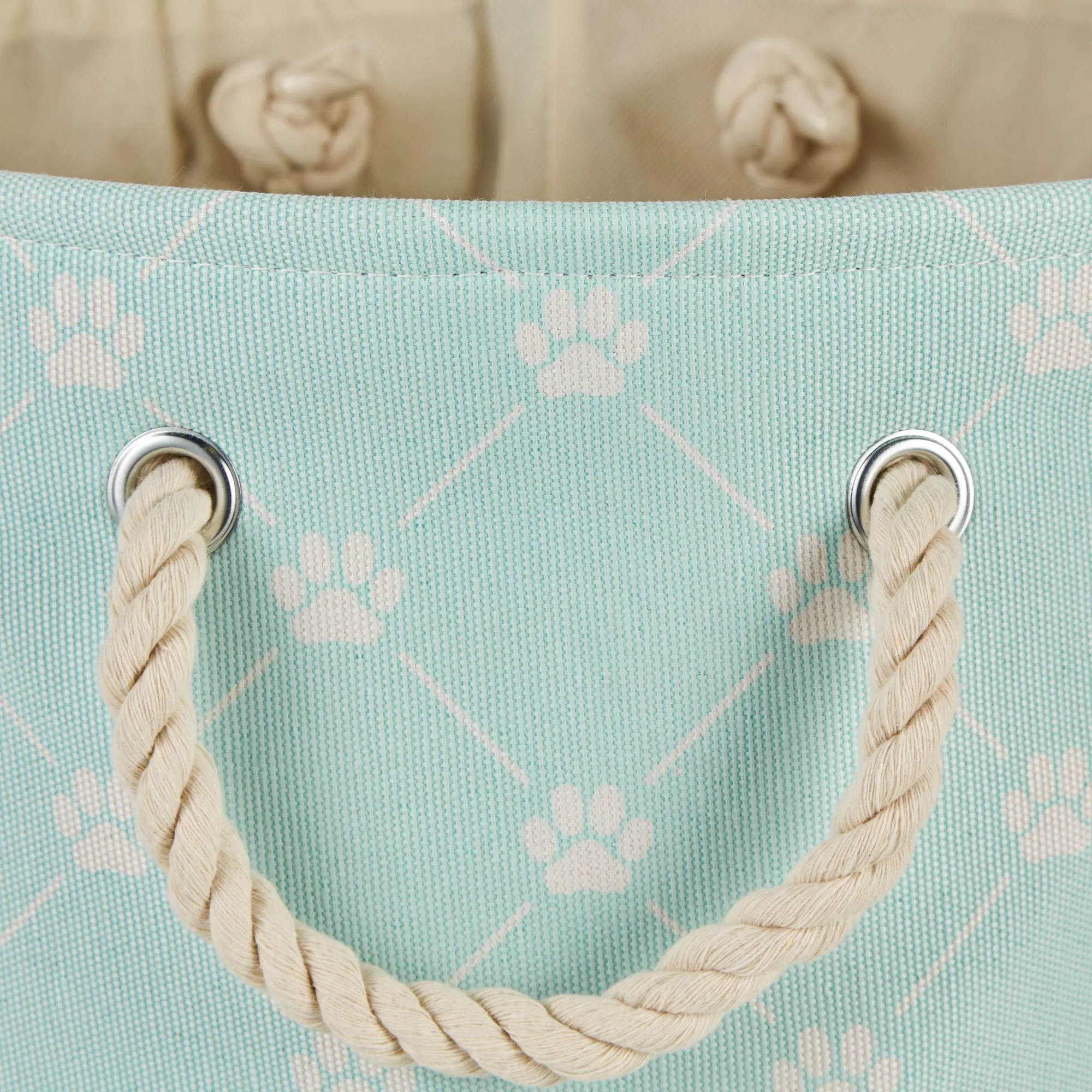 Polyester Pet Bin Trellis Paw Light Aqua Round Small 9X12X12