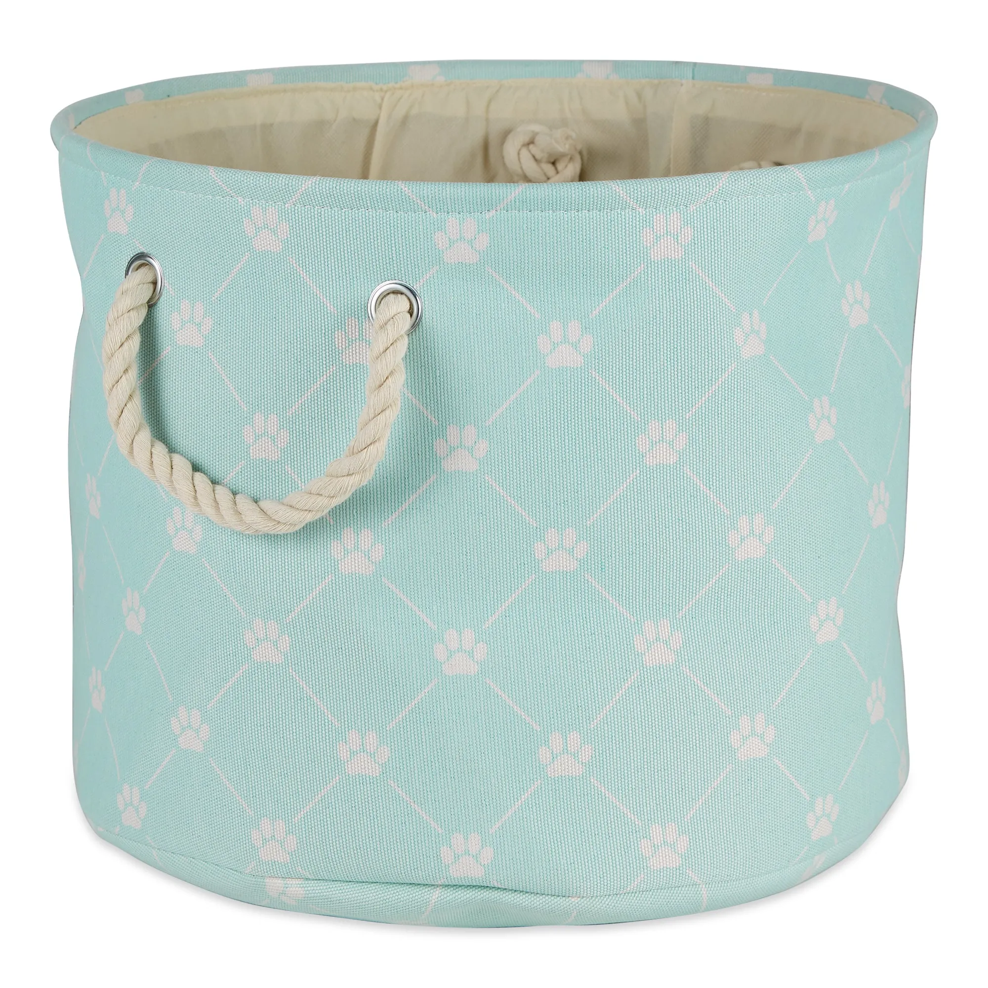 Polyester Pet Bin Trellis Paw Light Aqua Round Small 9X12X12