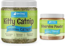 Raw Paws Fresh Catnip & Silvervine Bundle - Fresh Catnip for Cats, 1-oz (2 Cups) & Silvervine Powder, 75 Grams - Interactive Cat Toys for Indoor Cats - Catnip Toys - Kitten Toys