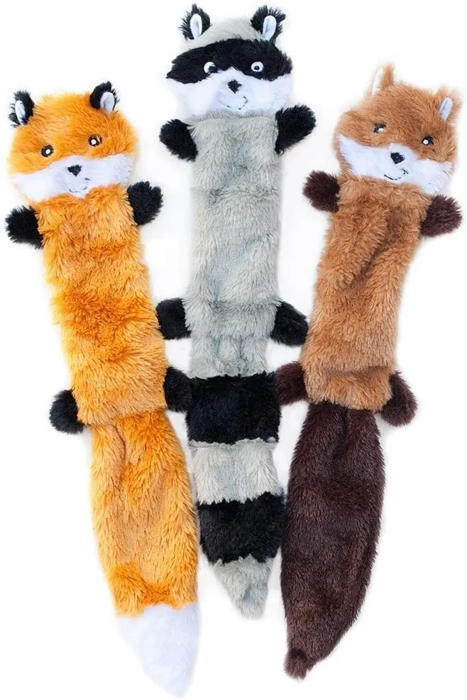 Skinny Peltz Squeaky Fox, Raccoon, & Squirrel Dog Toys, 3 pack