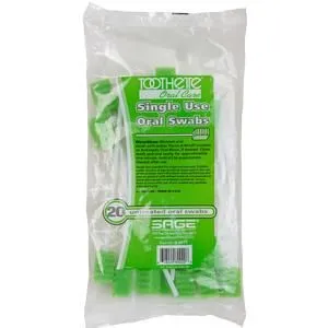 Toothette Plus Oral Swabstick: 20 Count, Green, 6" L
