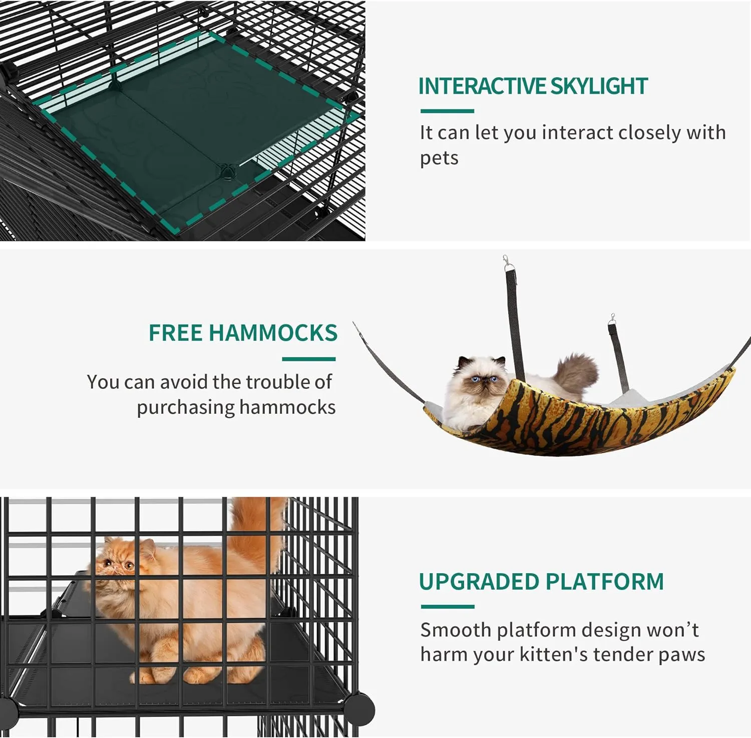 YITAHOME Cat Cage Indoor Catio DIY Cat Enclosures Metal Cat Playpen 3-Tiers Kennels Pet Crate with Extra Large Hammock for 1-2 Cats, Rabbit