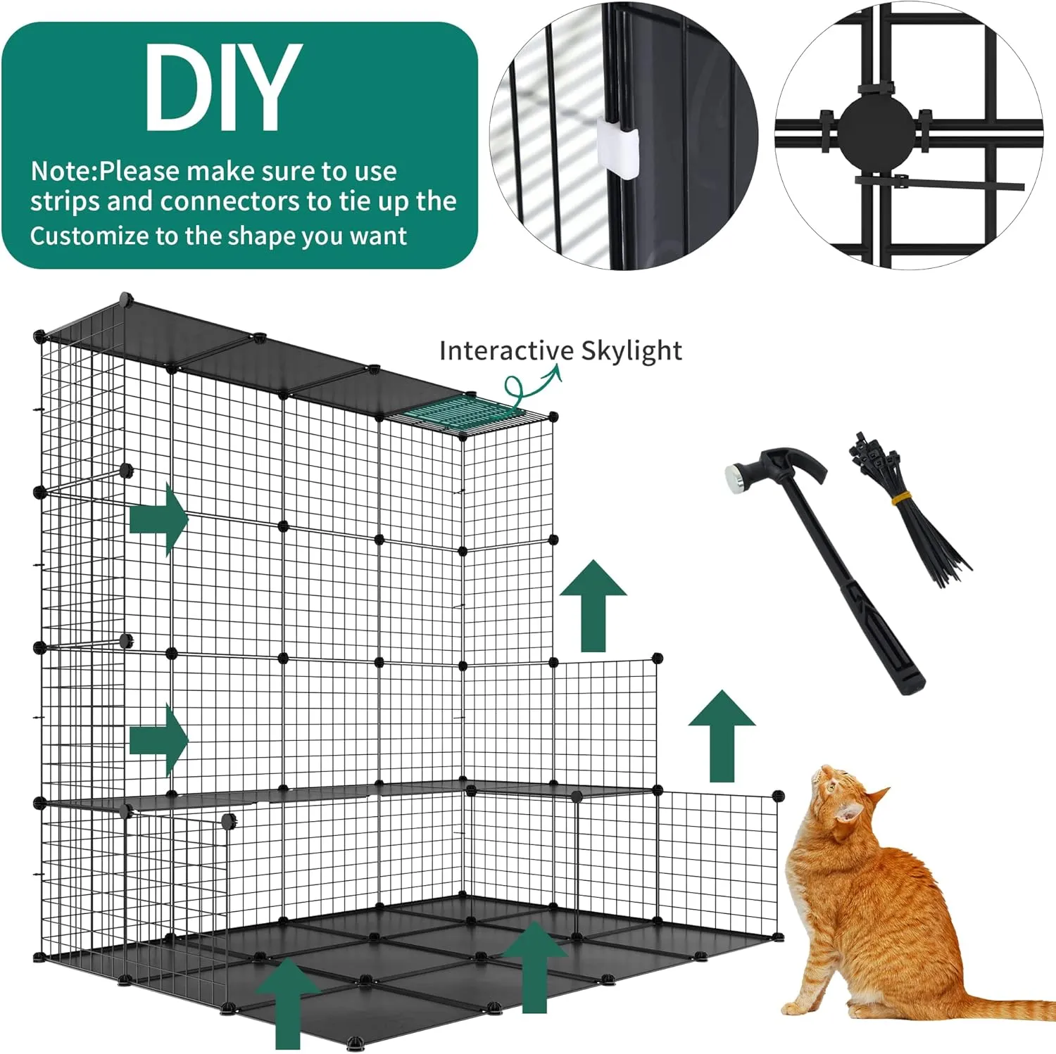 YITAHOME Cat Cage Indoor Catio DIY Cat Enclosures Metal Cat Playpen 3-Tiers Kennels Pet Crate with Extra Large Hammock for 1-2 Cats, Rabbit